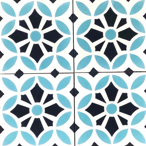 MAROQ Cement Tile - Turquoise and white tile