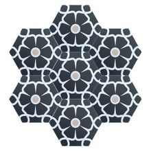 Load image into Gallery viewer, black tiles, patterned tiles, cement tiles uk, cement effect tiles,