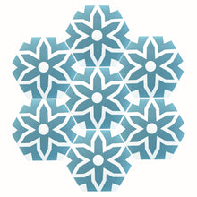 Load image into Gallery viewer, Fleur porcelain tile - Turquoise/white