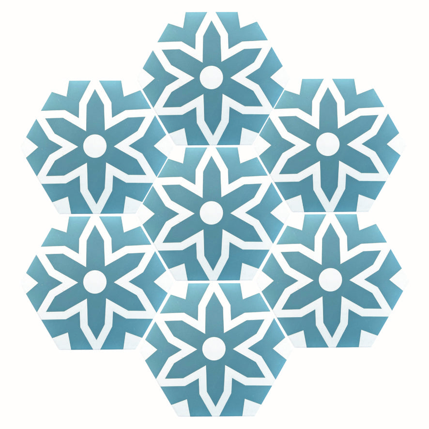 Fleur porcelain tile - Turquoise/white