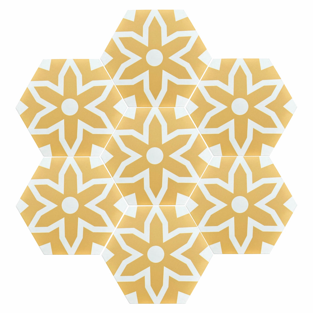 Fleur porcelain tile - Yellow/white