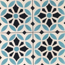 Load image into Gallery viewer, Cement kitchen floor tiles- turquoise-black-wall tiles-encaustic cement bathroom tiles uk.