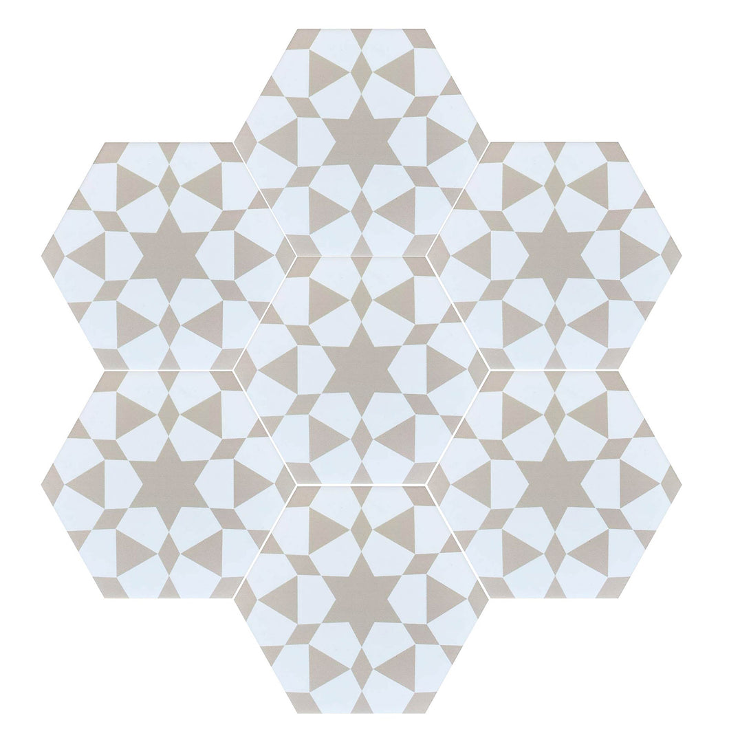 Zeena hexagon tile- beige/white